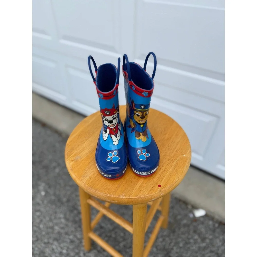 Paw Patrol Toddler Boys Rain Boots Blue Red Chase Marshall Size 7-8 Waterproof